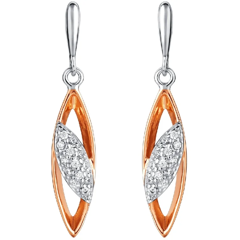 Drop Earrings with Enamel Coating -Rose-Tone Sterling Silver Cubic Zirconia Dainty Open Marquise Drop Earrings