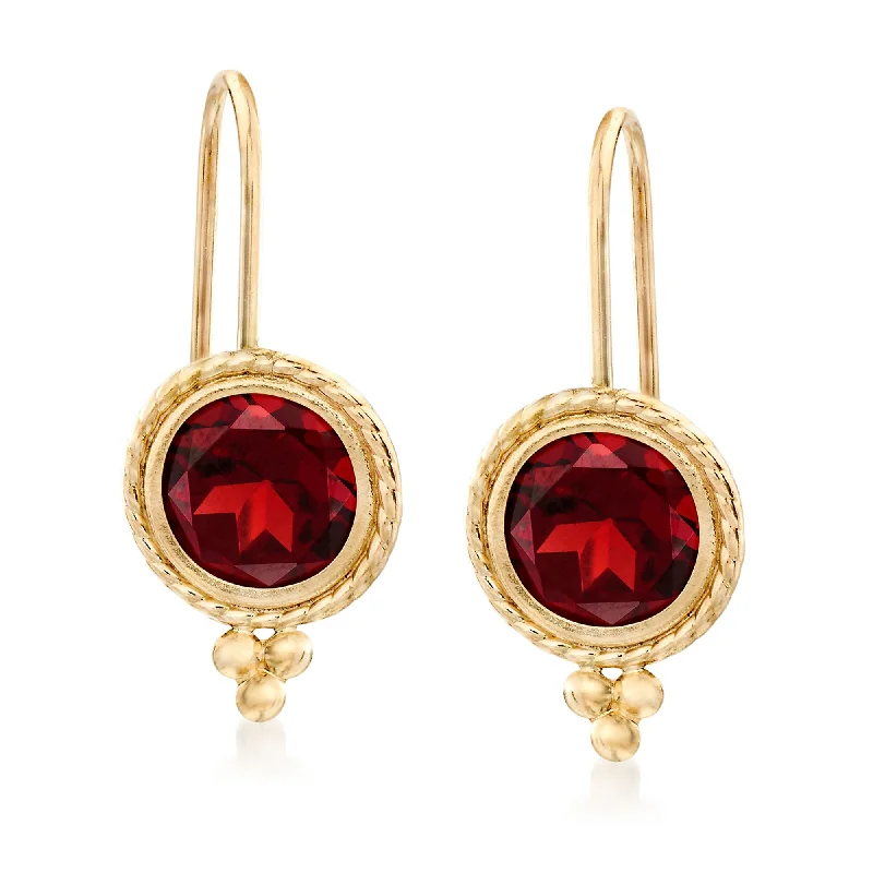 Hypoallergenic Drop Earrings for Sensitive -Ross-Simons Garnet Drop Earrings in 14kt Yellow Gold