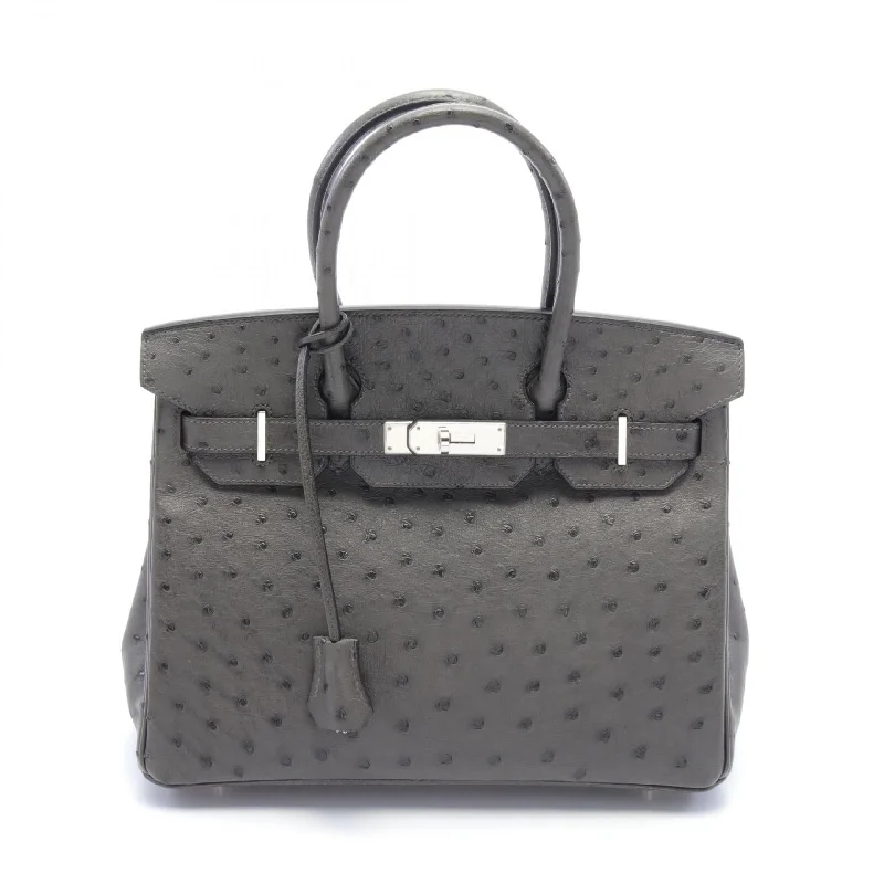 Handle bags with woven fabric for texture -Hermes Ostrich Birkin 30 Graphite Handbag