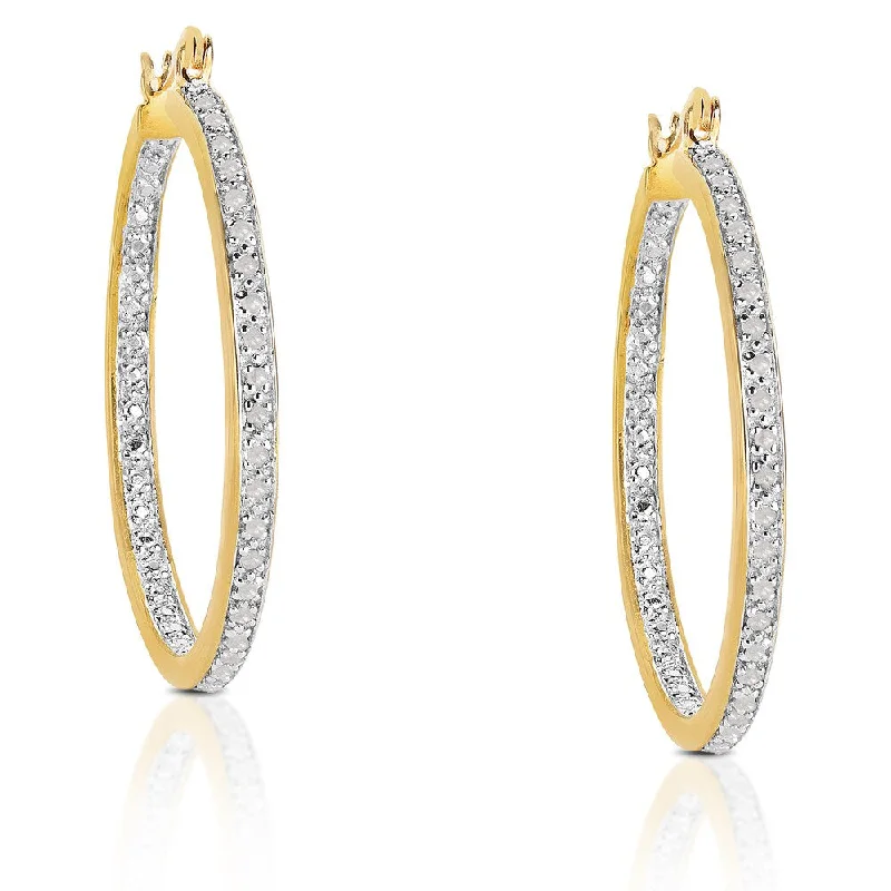 Round Drop Earrings for Classic -Finesque Sterling Silver 1/5ct TDW Diamond Hoop Earrings