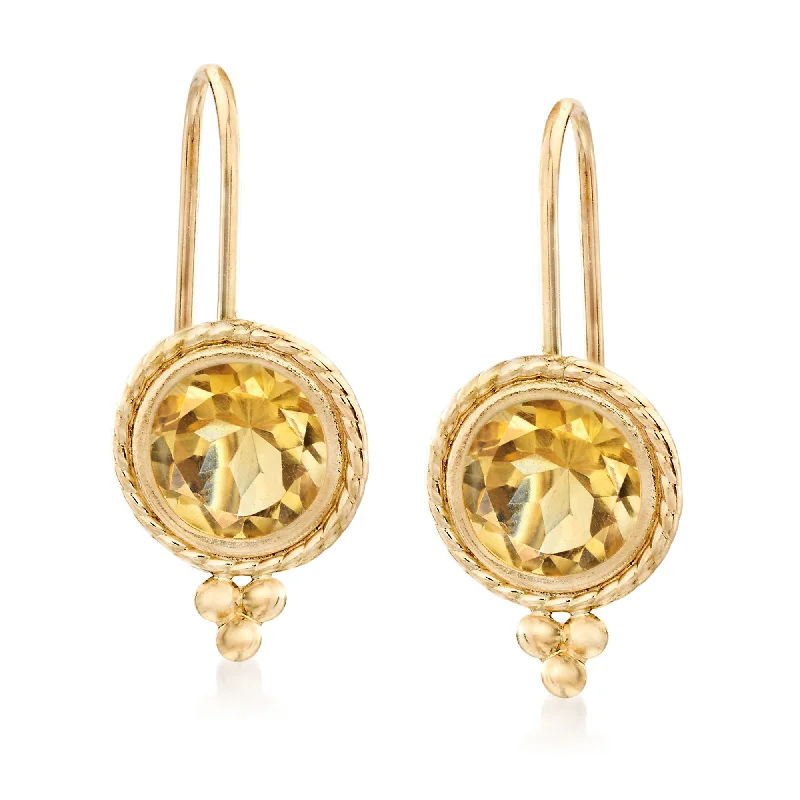 Waterproof Drop Earrings for Outdoor -Ross-Simons Citrine Drop Earrings in 14kt Yellow Gold