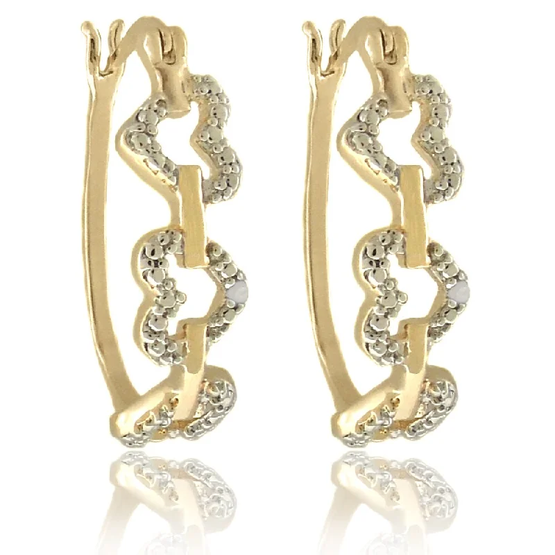 Drop Earrings for Christmas Party -Finesque 18k Gold Overlay Diamond Accent Linked Heart Hoop Earrings