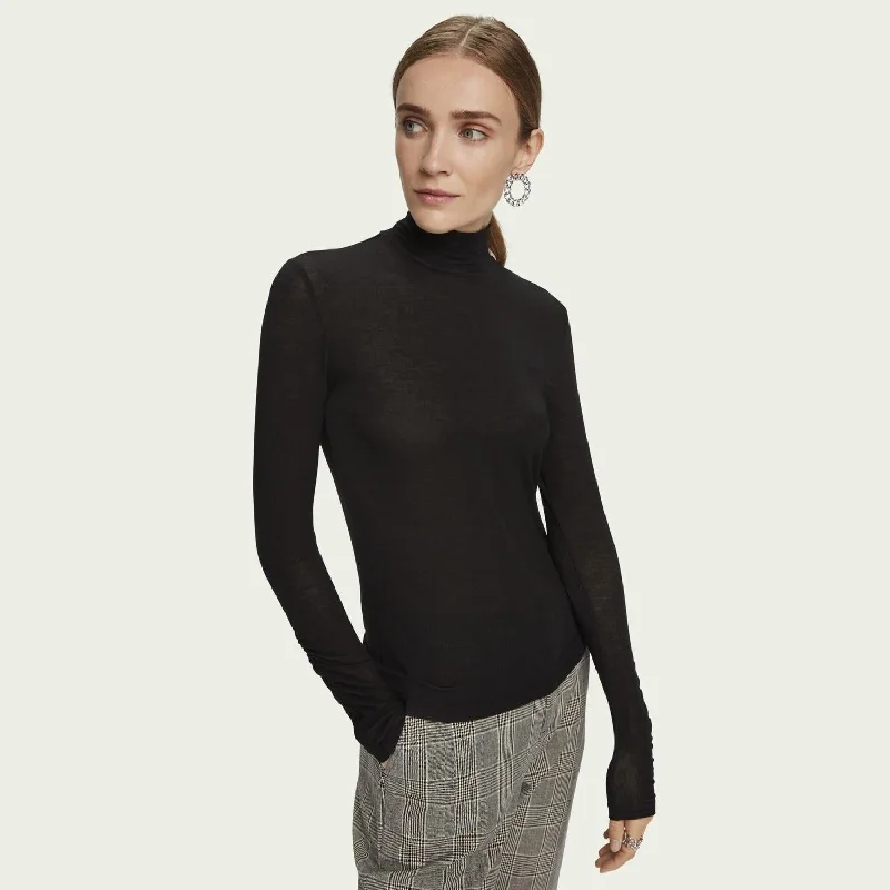 Blouses for Maternity Wear -Long Sleeve Turtleneck T-Shirt (Black)