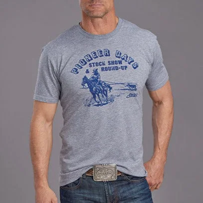 Ethnic Blouses with Tribal Design -Stetson Pioneer Days Round Up T-Shirt in Grey