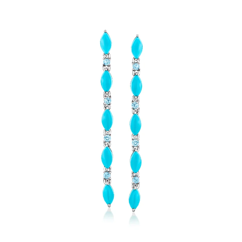 Drop Earrings with Etched Designs -Ross-Simons Turquoise and . Sky Blue Topaz Linear Drop Earrings in Sterling Silver