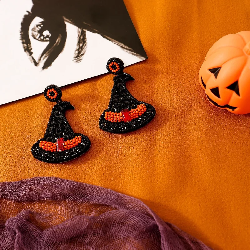 Bohemian Drop Earrings with Tassels -Wholesale Funny Halloween Ghost Hat Exaggerated Earrings