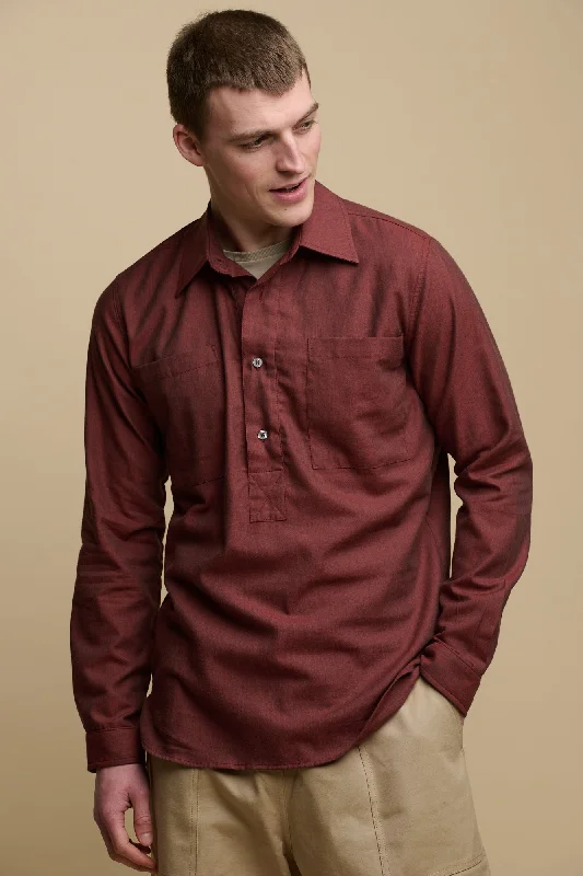 Red Blouses for Statement -Men's Oli Half Placket Lightweight Brushed Cotton Shirt - Brick Red