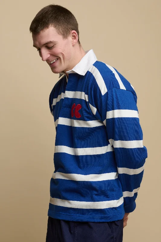 Linen Shirts for Breathable -Stripe Logo Rugby Shirt - Blue/White/Red