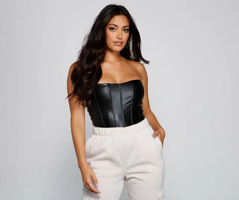 Elegant tight top for women with satin material and flattering neckline-Edgy Sleek Corset Bodysuit