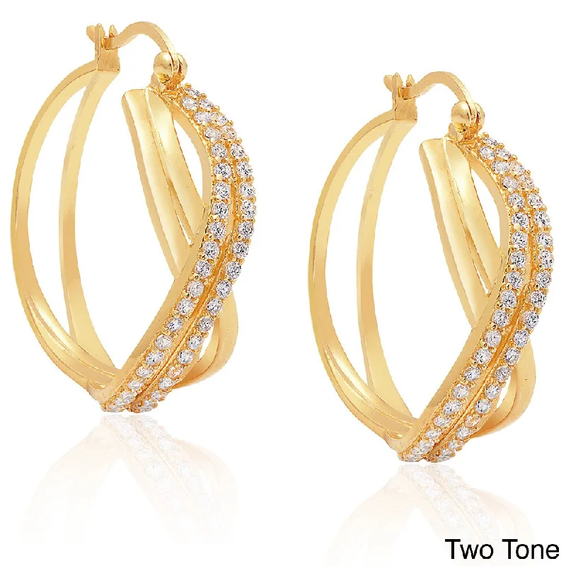 Crystal and Pearl Drop Earrings for Glamour -Dolce Giavonna Sterling Silver Cubic Zirconia Twist Hoop Earrings