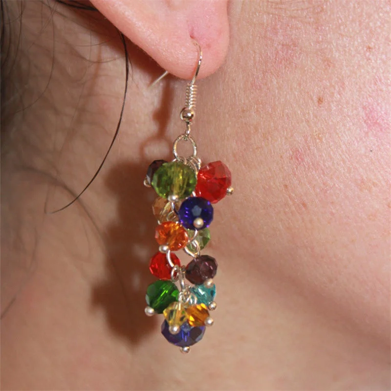 Drop Earrings for Gym Workout -Wholesale Exaggerated Beaded Long Simple Stained Glass Temperament Earrings