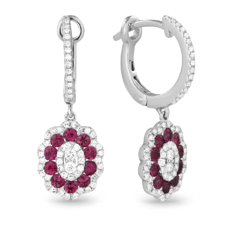 Heavy Duty Drop Earrings for Durability -0.75Ct Ruby Drop/dangle Earrings In 14K White Gold