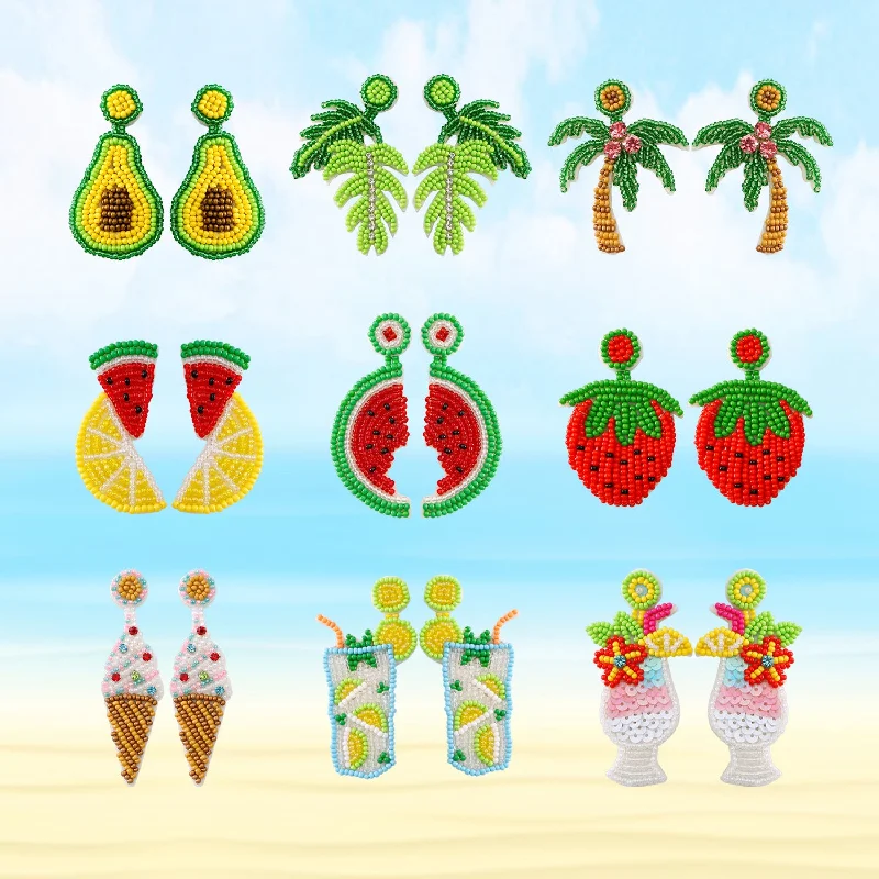 Drop Earrings for Beach Outfit -Wholesale Summer Vacation Wind Bohemian Bead Earrings