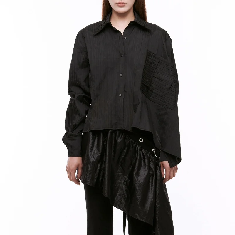 Tall Blouses for Long Body -Draping shirt black