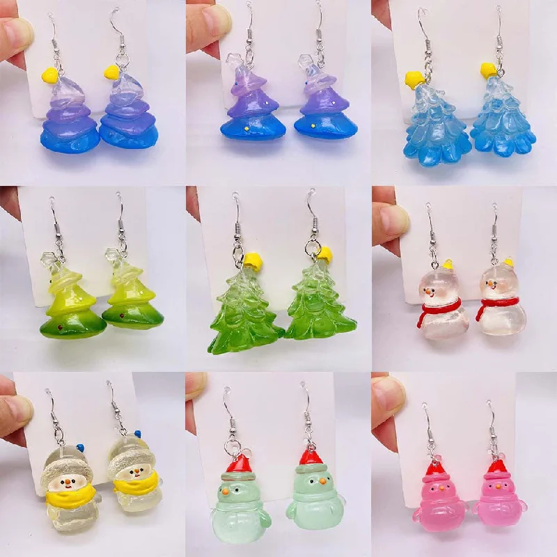 Tarnish Resistant Drop Earrings for Longevity -Wholesale Christmas 3D Three-dimensional Christmas Tree Snowman Resin Earrings