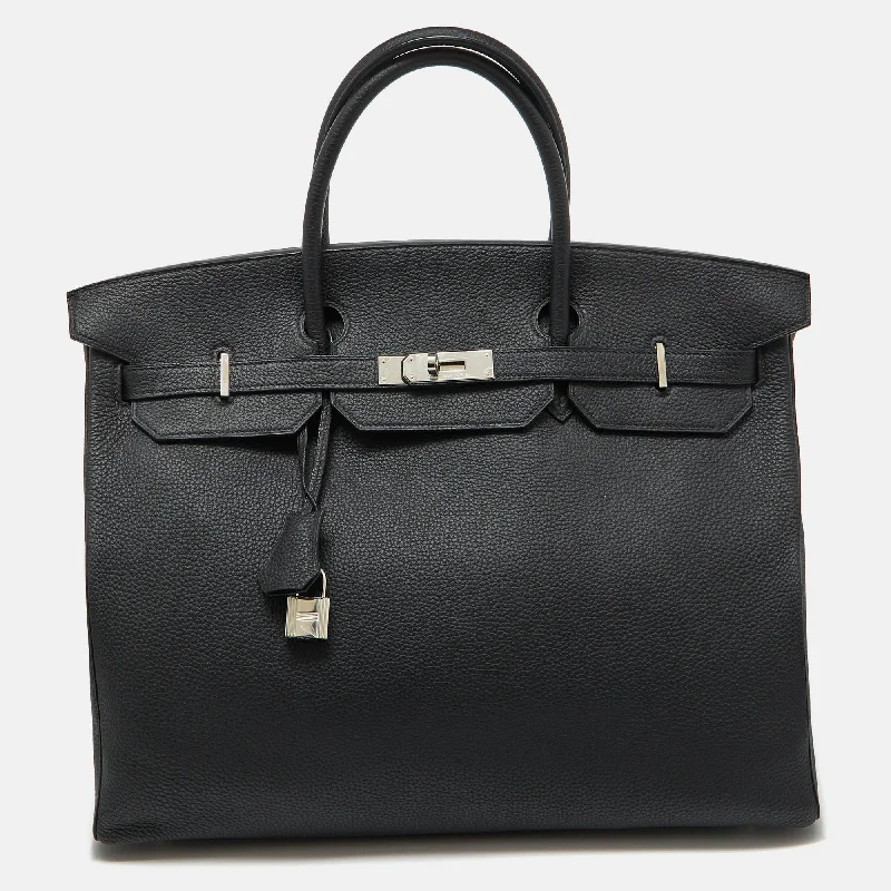 Handle bags with sturdy leather grip accents -Hermes Black Taurillon Togo Leather Palladium Finish 40 Birkin Bag