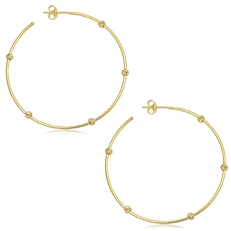 Drop Earrings with Star Motifs -Joelle Collection Hoop Earrings 14K Yellow Gold Bead Earrings 1 x 48 MM 2" Inch