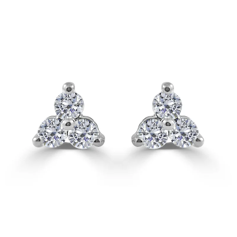 Leverback Drop Earrings for Comfort -Joelle Collection Diamond 3-Stone Cluster Earrings 14K White Gold 1/2 CT TDW