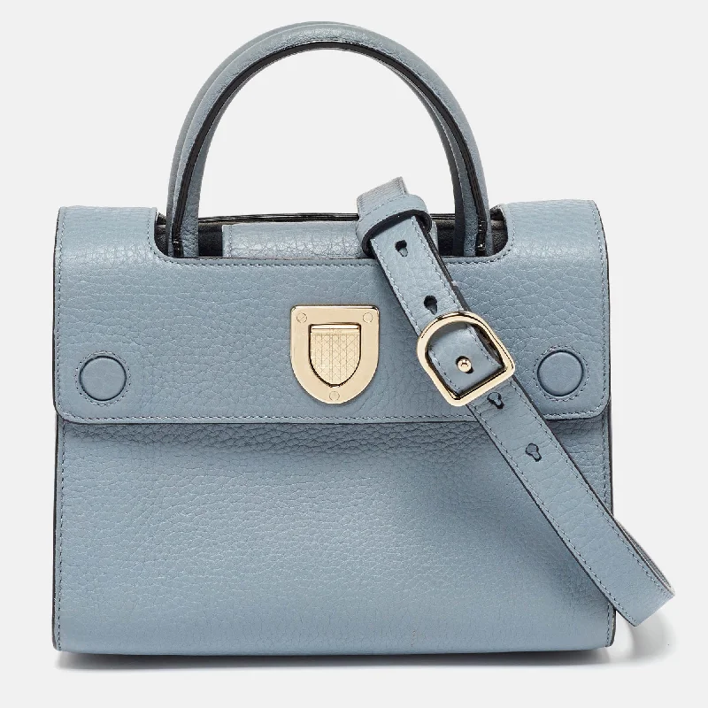 Handle bags with contrast stitching for detail -Dior Blue Leather Mini Diorever Tote