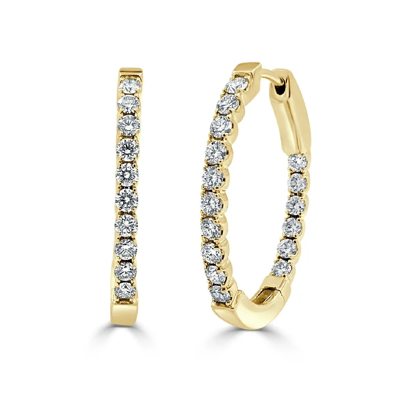 Drop Earrings with Polished Shine -Joelle Collection Diamond Oval 1.05 CT TDW Hoop Earrings 1" 14K Yellow Gold Earring's