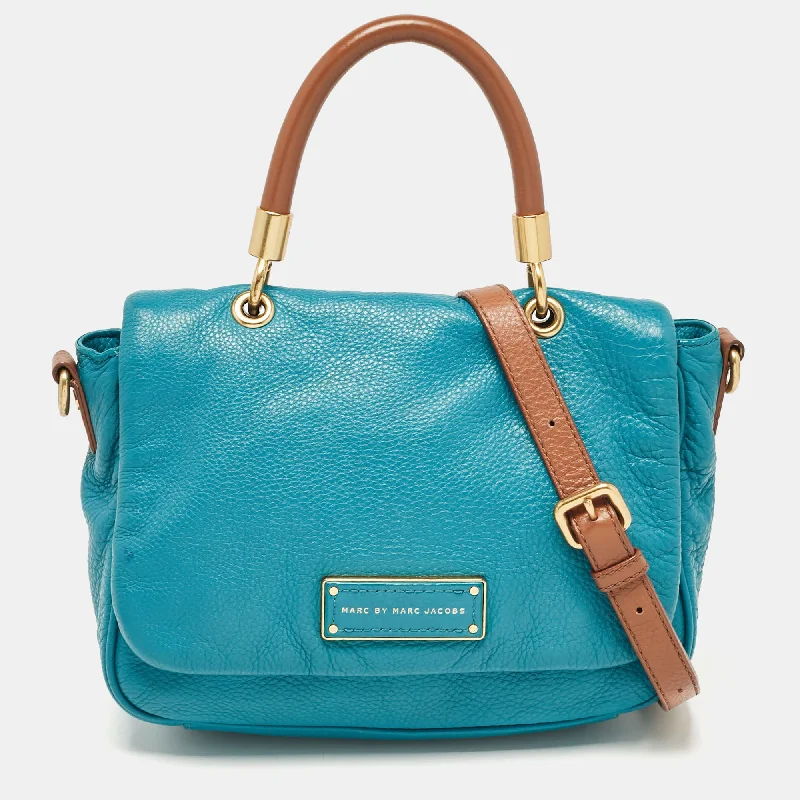 Handle bags with double handles for strength -Marc By Marc Jacobs Teal Green Leather Too Hot To Handle Top Handle Bag