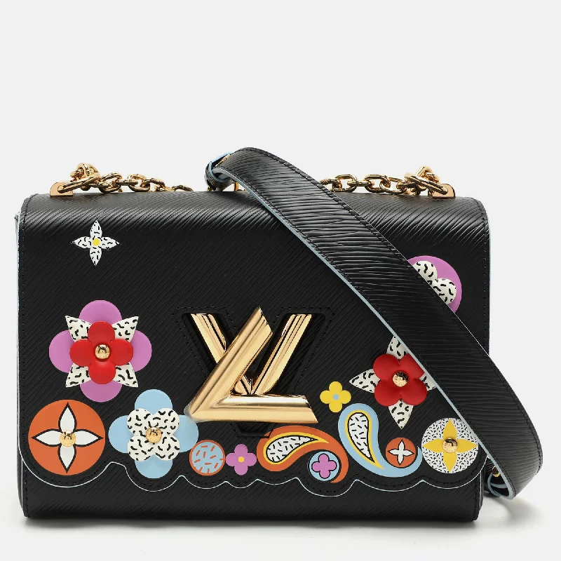 Handle bags with multi-color weaves for vibrancy -Louis Vuitton Black Epi Leather Blooming Flowers Twist Mm Bag