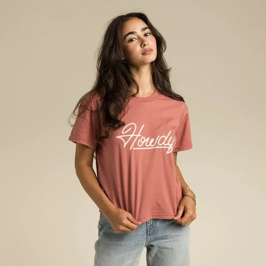 Linen Blouses for Breathable -Sendero Provisions Co. Women's Howdy Dude Cropped T-Shirt in Desert Sand