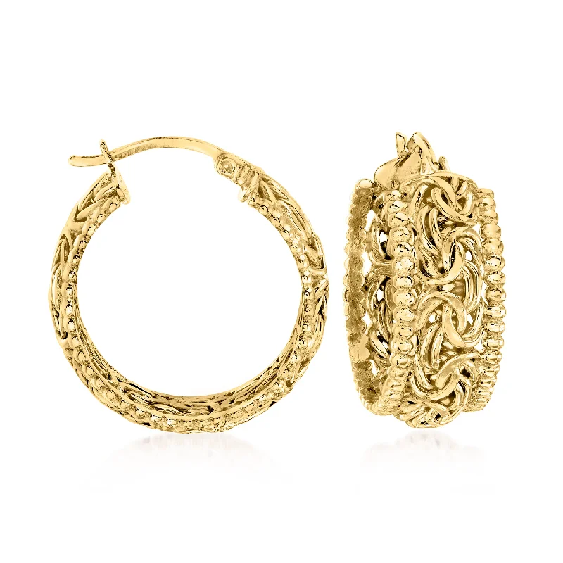 Drop Earrings with Filigree Work -Ross-Simons 18kt Gold Over Sterling Beaded-Edge Byzantine Hoop Earrings