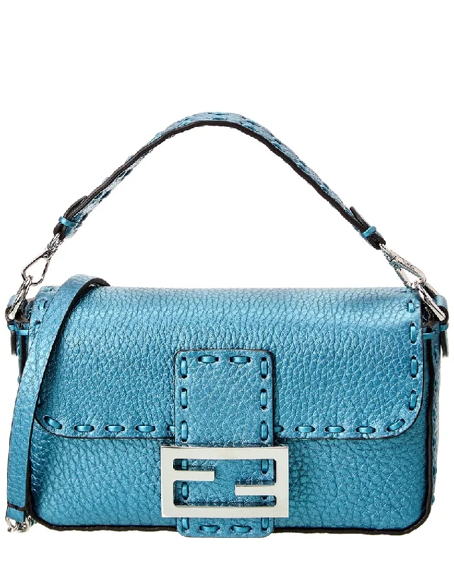 Handle bags with woven fabric for texture -FENDI Baguette Mini Leather Shoulder Bag