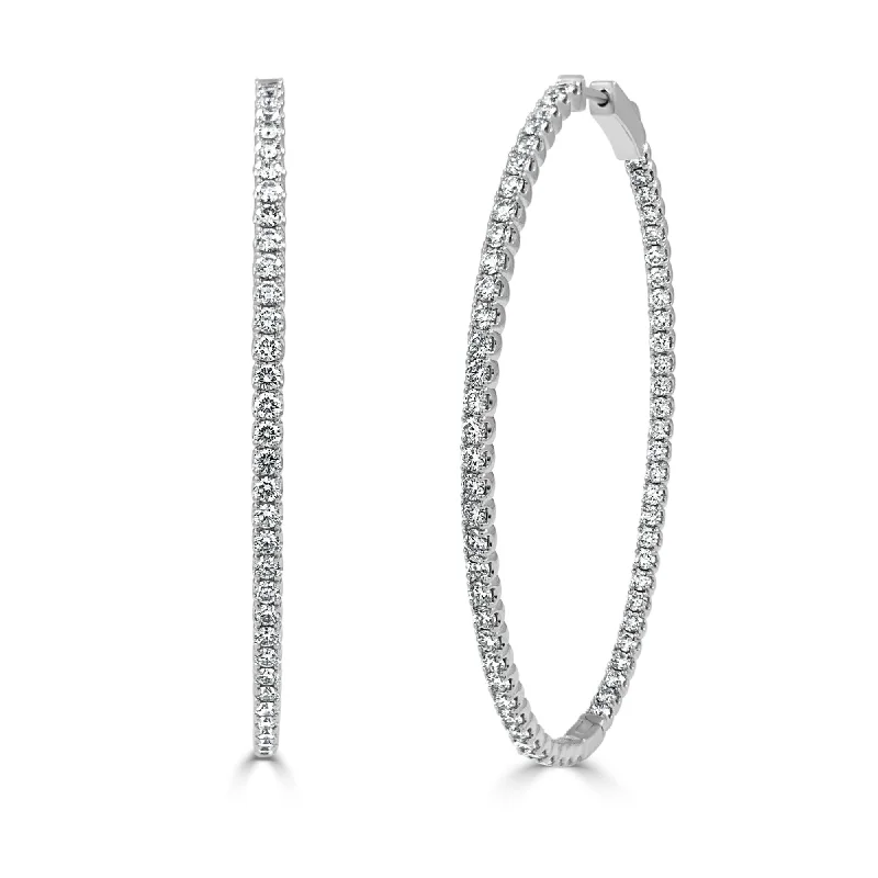 Tarnish Resistant Drop Earrings for Longevity -Joelle Collection Diamond Oval 4 CT TDW Hoop Earrings 2.25" 14K White Gold