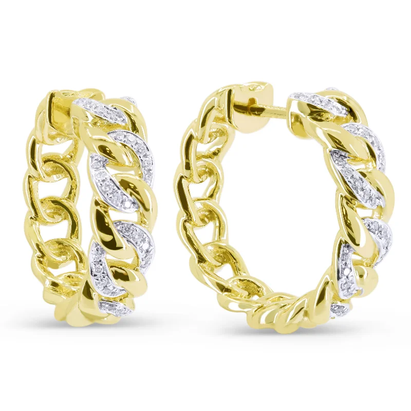 Drop Earrings with Textured Surface -0.29Ct White Diamond Hoops Earrings In 14K Yellow Gold