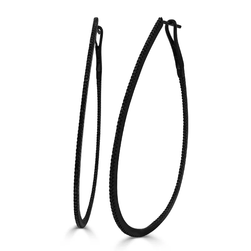 Diamond Drop Earrings for Luxury -Joelle Collection Black Diamond Inside Out 14K Black Gold Pear Shape Hoop Earrings 2.5"