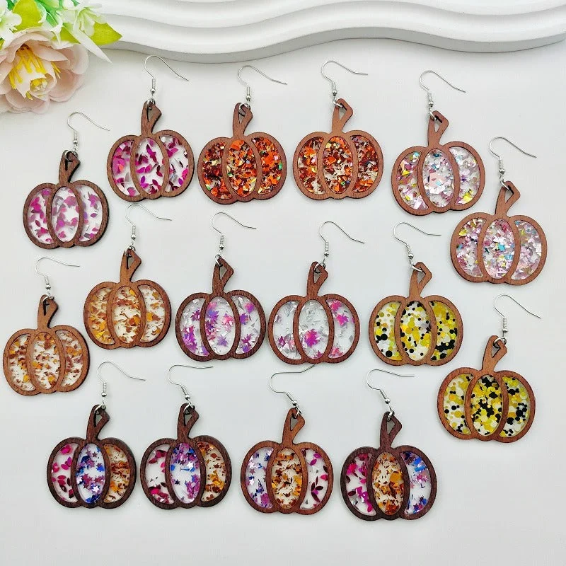 Drop Earrings for Beach Outfit -Wholesale Acrylic Simple Fashion Splicing Pumpkin Inlaid Earrings