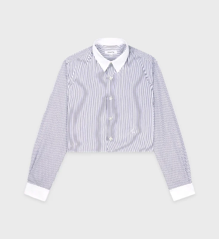 Oxford Shirts for Sophisticated -SRC Cropped Shirt - White/Navy