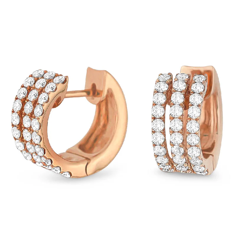 Heart Shaped Drop Earrings for Love -0.89Ct White Diamond Hoops Earrings In 14K Rose Gold