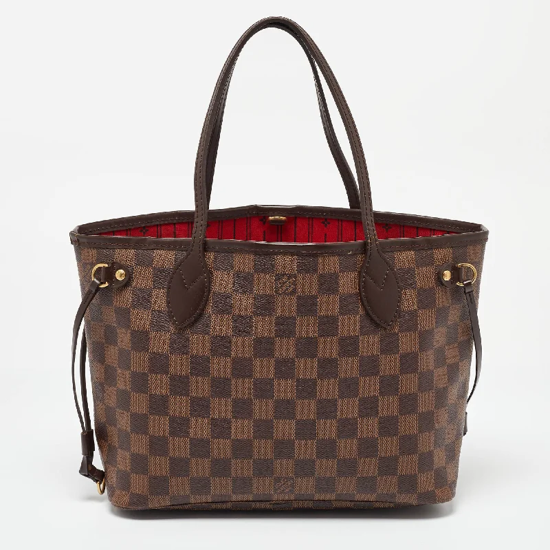 Handle bags with sleek hardware for sophistication -Louis Vuitton Damier Ebene Canvas Neverfull Pm Bag