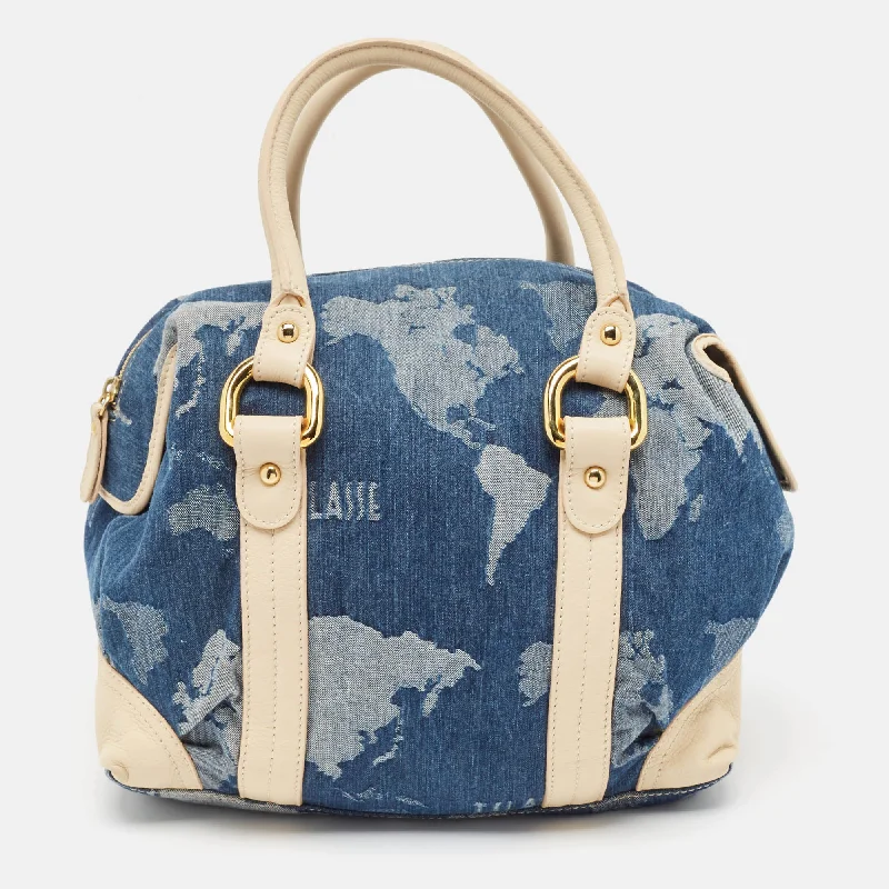 Handle bags with waterproof lining for protection -Alviero Martini 1A Classe Blue/beige Denim And Leather Boston Bag