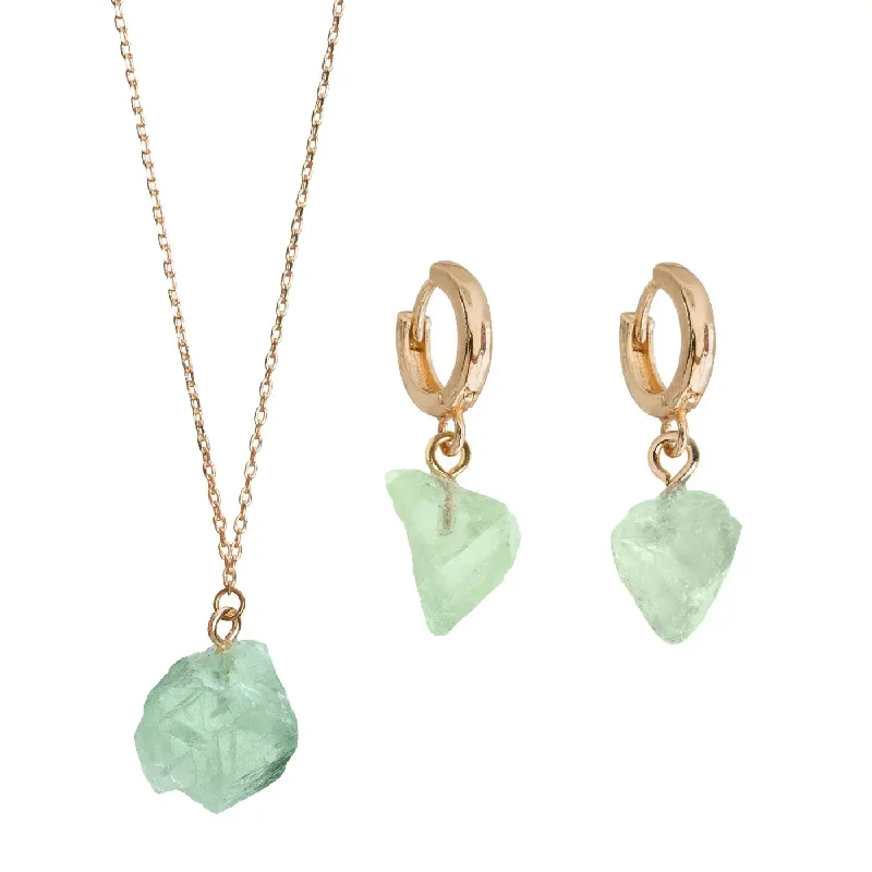 Geometric Drop Earrings for Trend -Semi Precious Stone Set with Necklace and Earrings - Gold