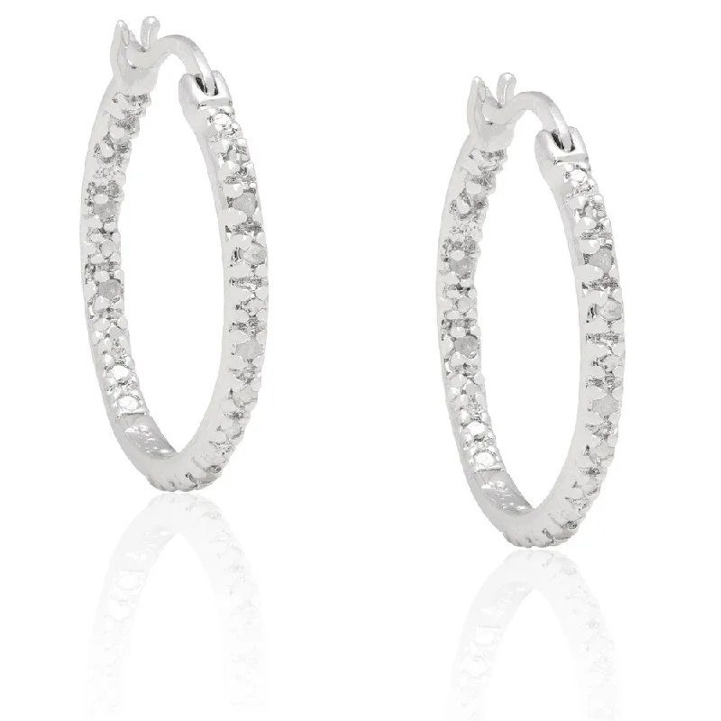 Drop Earrings with Vine Designs -Finesque Sterling Silver Black Diamond and White Diamond Hoop Earrings (Set of 2)