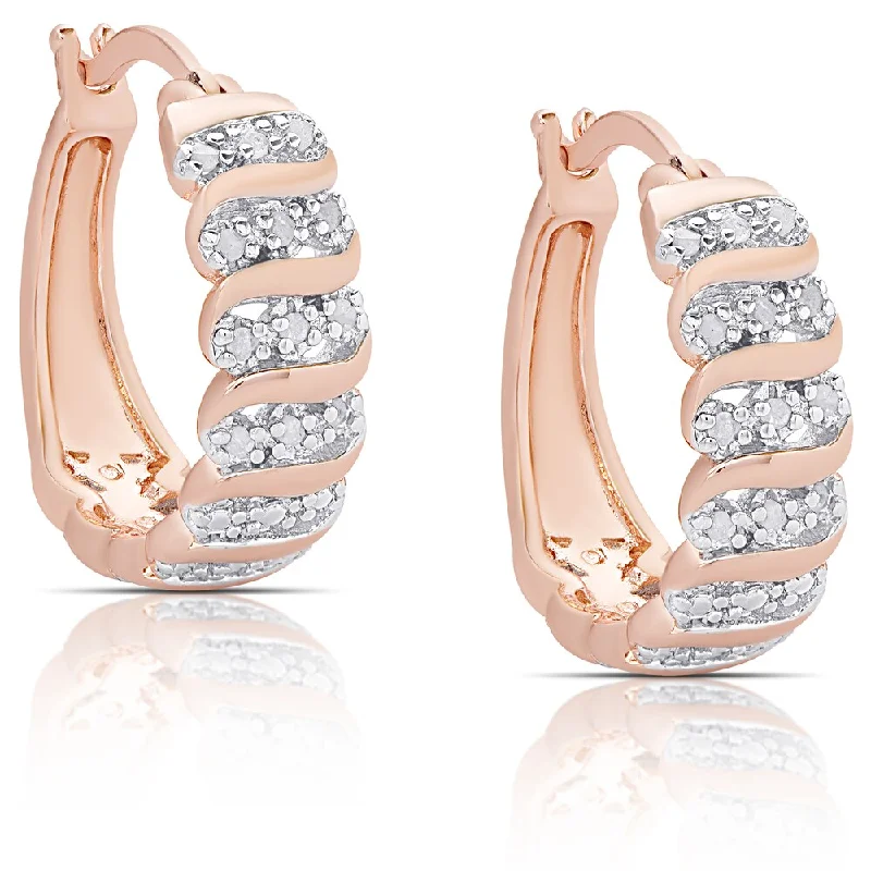 Drop Earrings with Leaf Motifs -Finesque Rose Gold Overlay 1/4ct TW Diamond 'S' Design Hoop Earrings (I-J, I2-I3)