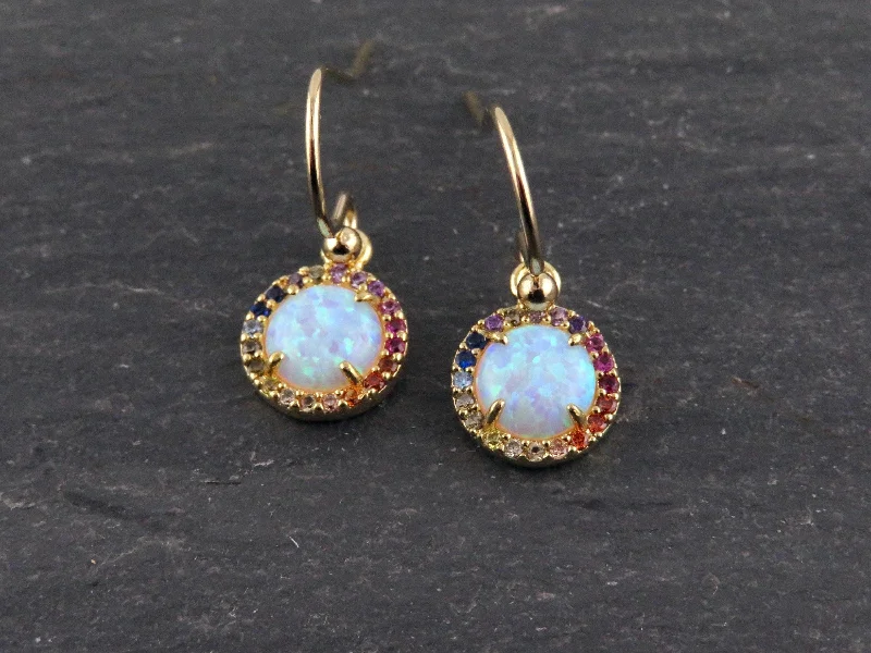 Square Drop Earrings for Modern -Multicolor Gold Opal Circle Earrings