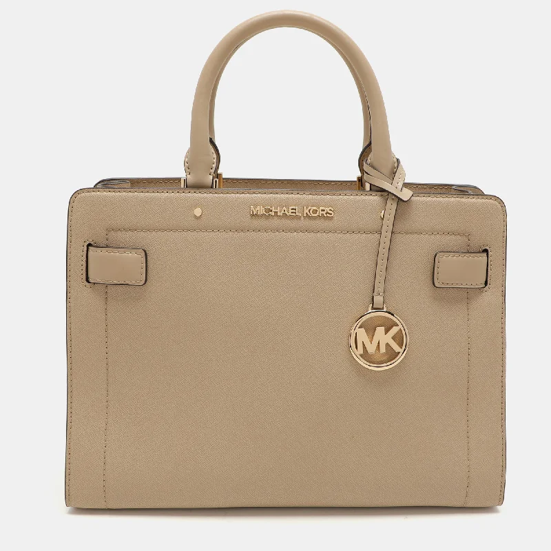 Handle bags with eco-friendly bamboo handles -Michael Kors Beige Leather Rayne Tote