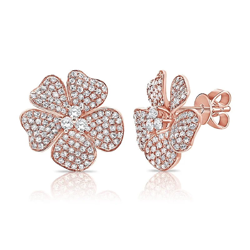 Ethnic Drop Earrings with Tribal Design -Joelle Collection Diamond Flower Earrings 14K Gold 0.93ct