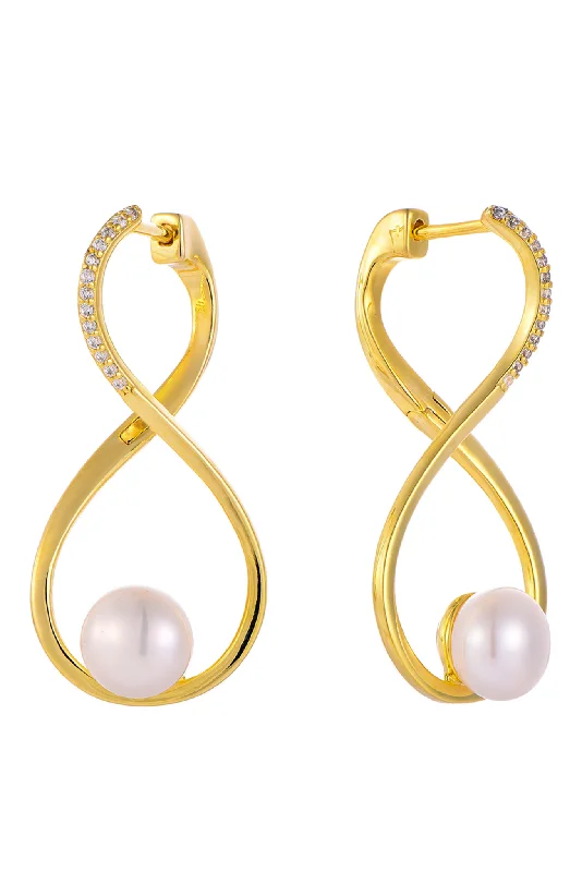 Drop Earrings with Hammered Finish -Waterproof Infinity Earrings with Pearl Hoop Earrings