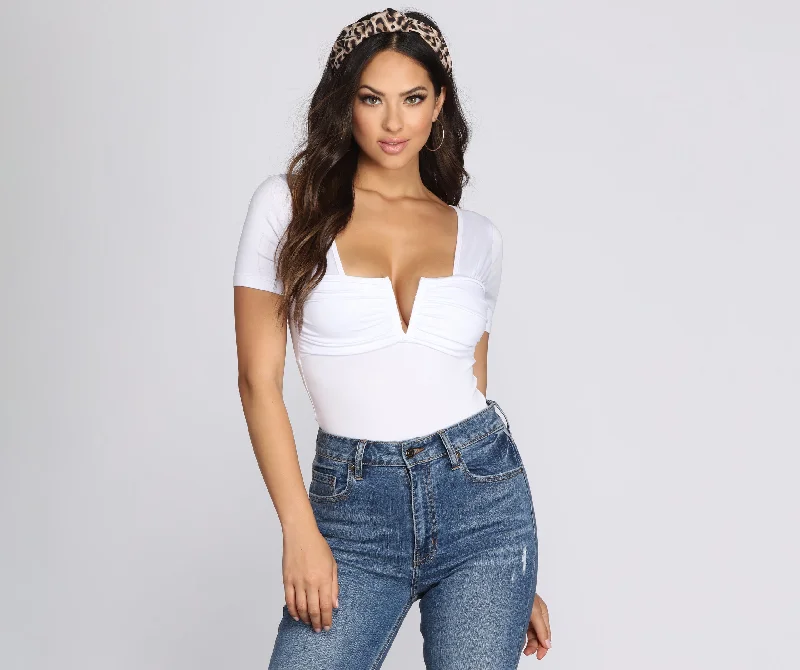 Casual tight top for women with relaxed neckline and effortless style-Miss Mouse Knit Bodysuit