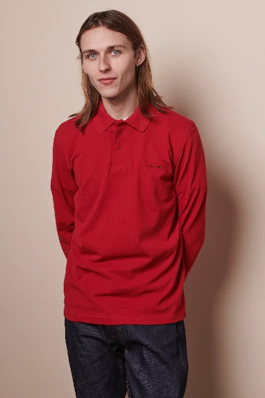 Crop Blouses for Youthful -Men's Long Sleeve Polo Shirt - Crimson