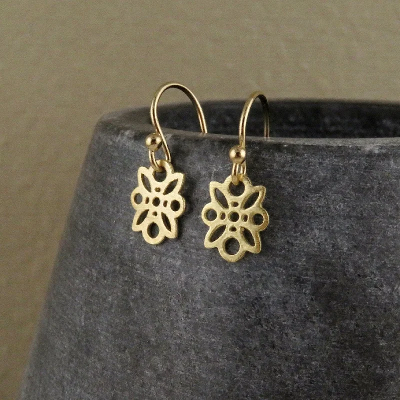 Drop Earrings with Abstract Designs -Dainty Gold Flower Earrings