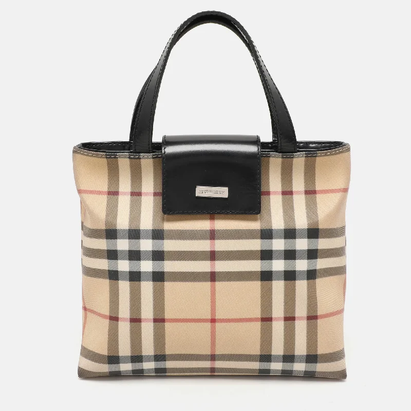 Handle bags with durable hemp for sustainability -Burberry Beige/black Pvc And Leather Tote