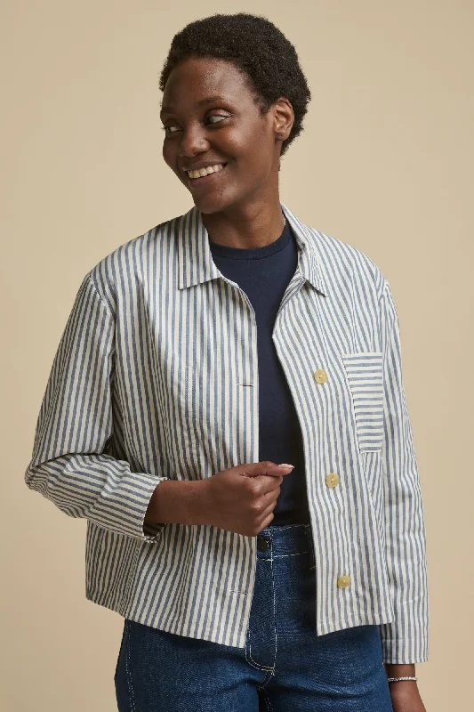 Detachable Blouses with Parts -The Quarry Bank Women's Elena Stripe Overshirt - Navy/White