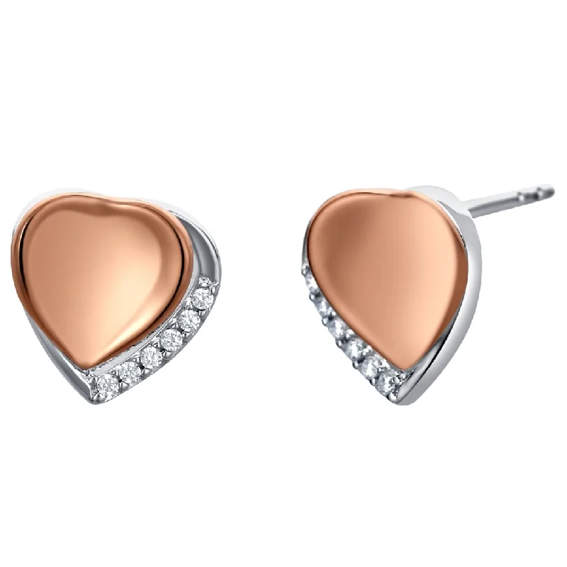 Drop Earrings with Star Motifs -Two-Tone Sterling Silver Cubic Zirconia Cupids Heart Earrings